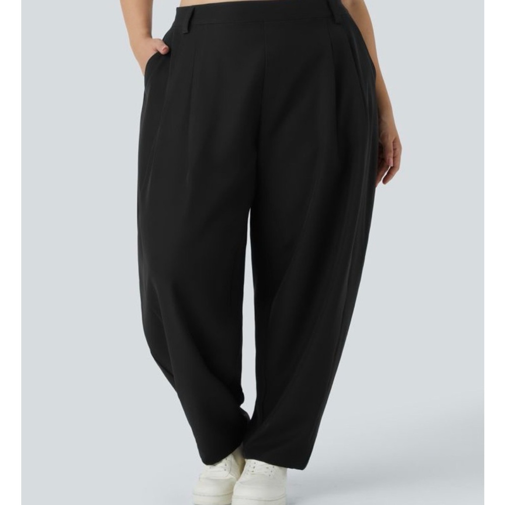 Halara pants Black Wide-Leg Pants Mid Rise Pocket‎ Barrel Leg Plus Size Pants